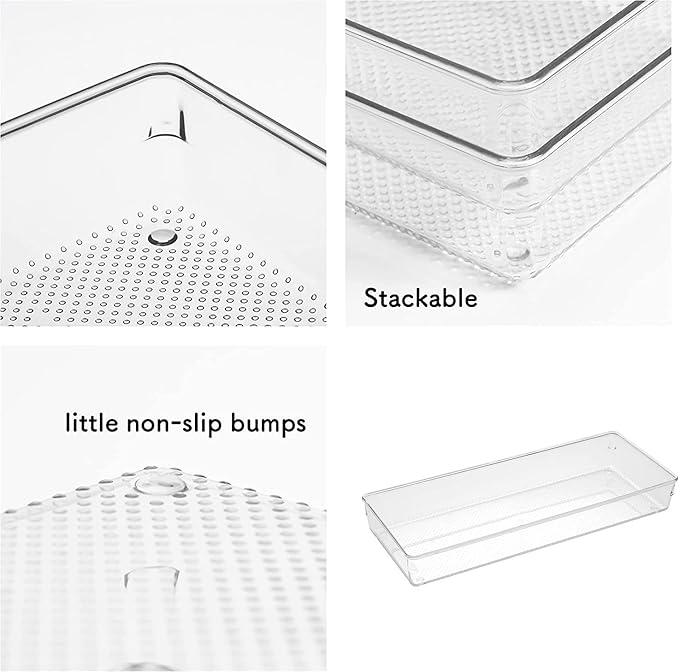ihomecooker 3 Pack Clear Plastic Drawer Organizer Tray Cutlery Utensil Makeups Drawer Organizers 15" X 6"