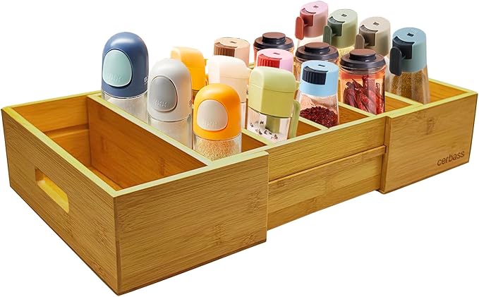 Premium Bamboo Silverware Organizer for Flatware, Knives- Expandable Kitchen Drawer Organizer and Utensil Holder,Multi-Function Drawer Storage 4-6 Compartments for Drawer Tray with Dividers