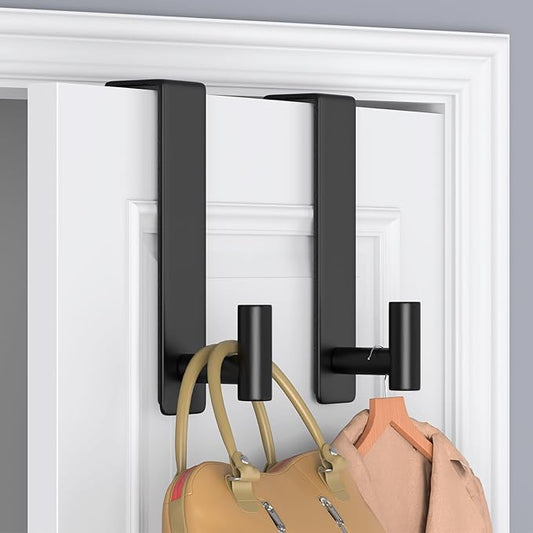 WUIVIUT T-Shaped Over Door Hooks - Fits Wooden & Metal Doors Less Than 1.77" Wide,Door Hanger for Office,Bedroom Heavy-Duty Stainless Steel Doors(T Shape 2 Pack, Fits 1-3/4'' Thick)
