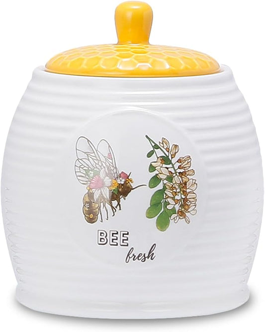 Kitchen Storage Canisters Honey Bee & Flower Pattern Ceramic Tea Coffee Sugar Storage Canister Jar with Airtight Lid for Home Modern Kitchen, 1100ml/37oz, X Large