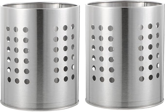 DOITOOL 2PCS Stainless Steel Kitchen Utensil Holders for Countertop Spoon Holder Silverware, Chopsticks Holder Spoon and Fork Holder for Restaurant (10X10X17CM)