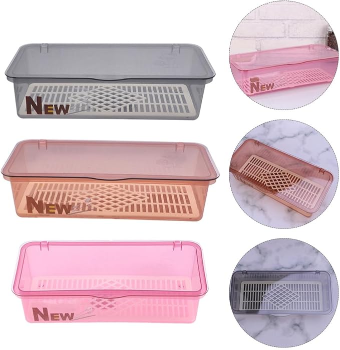 DOITOOL 3PCS Flatware Tray with Lid and Drainer, Tableware Utensil and Cutlery Drawer Organizer with Lid Covered Silverware Tray to Keeps Your Cutlery Organized and Protected (Random Color)