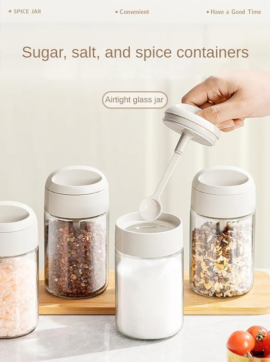 Sugar and Salt Container Set,Glass spice jars with Spoon,8.5 oz Sugar Bowl,for Kitchen Counter Keeping Sugar,Salts,Spice,Sauce