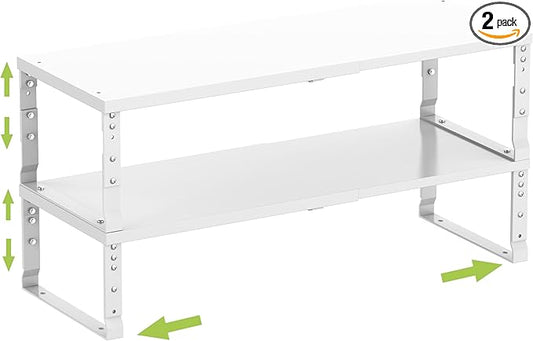 Expandable Cabinet Shelf Organizer Storage Spice Rack Shelves for Kitchen Stackable Adjustable Pantry Cupboard Bathroom Countertop Desktop(2Packs/White/Large)