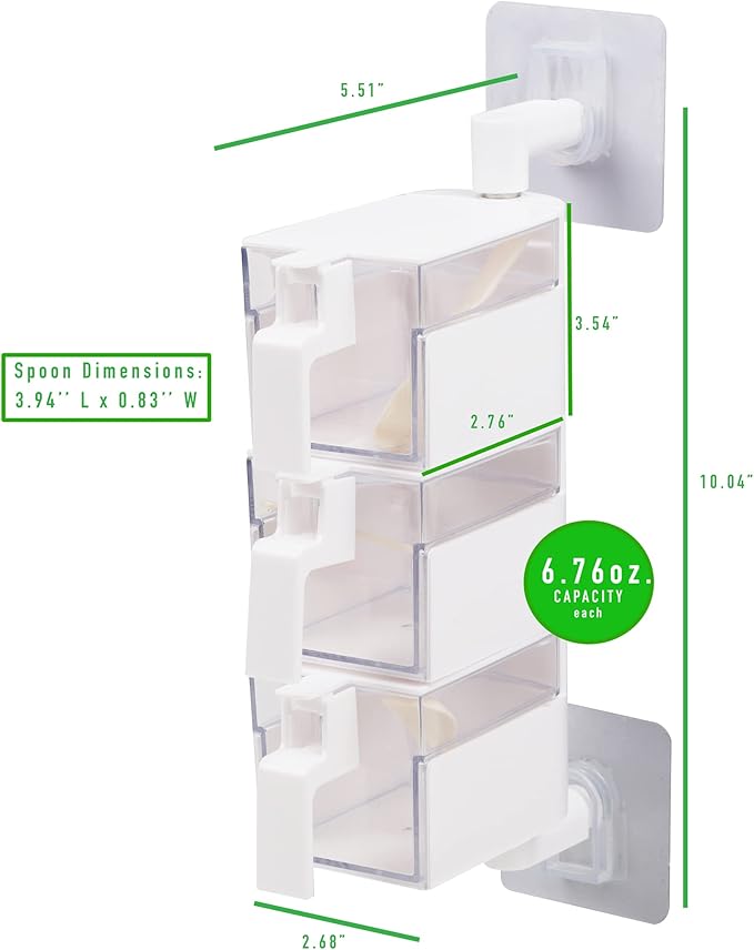 Mind Reader Anchor Collection, Wall Mount 3-Compartment Swivel Organizer with Removable Compartments with Hinged Lids and Enclosed Spoons, White