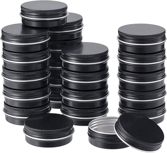BENECREAT 30 Pack 1 OZ Tin Cans Screw Top Round Aluminum Cans Screw Containers Tins with Lids- Great for Store Spices, Candies, Tea or Gift Giving (Black)