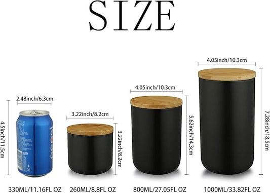 YYW Ceramic Food Storage Jar Canister with Airtight Wooden Lid, Modern Design Food Canisters Loose Tea Coffee Sugar Spice Nuts Snacks Seasonings Storage Jar Caddy (Black 23.66oz/700ml)