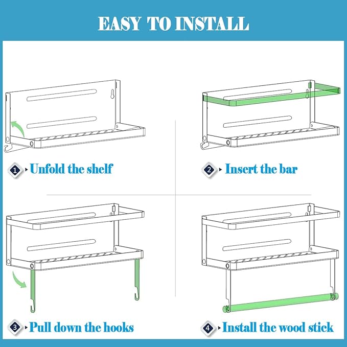 Magnetic Spice Rack Organizer Single Tier Refrigerator Spice Storage Shelf, Easy to Install The Side of The Refrigerator Can Hold spices, Jar of Olive Oil (White, With hook)