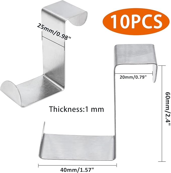 10 Pcs Over The Door Hooks Z-Shaped Hanging Hooks Dual Head Fits 3/4" and 1-1/2" Door Widths, Stainless Steel Reversible Single Hanger Hook for Door, Kitchen, Cabinet, Cupboard, Drawer