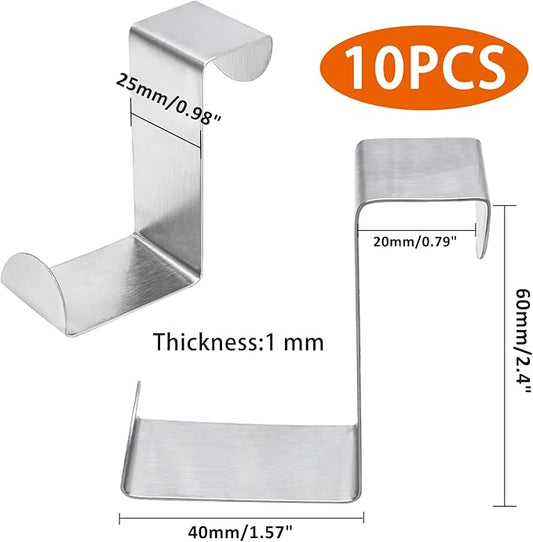 10 Pcs Over The Door Hooks Z-Shaped Hanging Hooks Dual Head Fits 3/4" and 1-1/2" Door Widths, Stainless Steel Reversible Single Hanger Hook for Door, Kitchen, Cabinet, Cupboard, Drawer