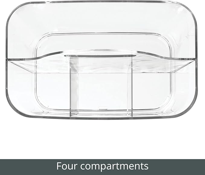mDesign Plastic Cutlery Storage Organizer Caddy Bin Tote with Handle - Kitchen Cabinet Divided Pantry Basket for Forks, Knives, Spoons, Napkins, Indoor/Outdoor Use, Lumiere Collection, 2 Pack - Clear