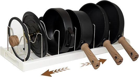Pot Lid Organizer Pots and Pans Organizer Under Cabinet Adjustable Pot Lid Holder Rack for Pots, Cutting Boards, Pans