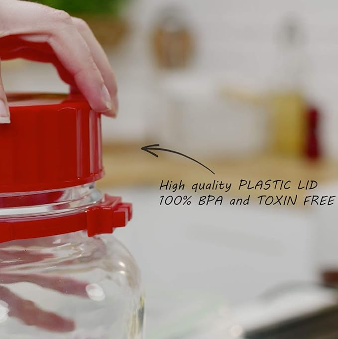 1 Gallon Glass Jar With Lid Wide Mouth Airtight Plastic Pour Spout Lids Bulk-Dry Food Storage Pickling Mason Jar Canister Raw Milk Bottle Jug Fermenting Sun Tea Kombucha Kefir Water Storing Canning