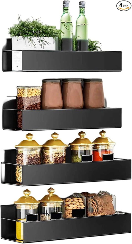 Magnetic Spice Storage Rack Organizer for Kitchen, Refrigerator and Oven, Matt Black Fridge Organizers and Storage (4 Pack)