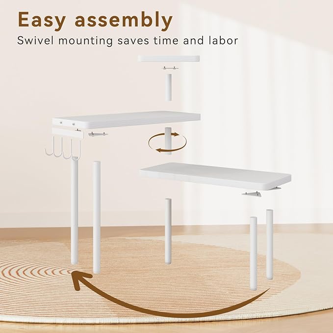 IBUYKE Countertop Organizer,3-Tier Spice Racks,Kitchen Counter Corner Shelf,4 Side Hooks,Adjustable Countertop Shelf for Kitchen, Bathroom, Coffee Bar, Cabinet, Desk,White,TLJ023W