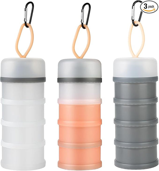 Ysglory 3 Packs Protein Powder Storage Container 4 Stackable Formula Dispenser Portable Protein Powder Travel Container Milk Powder Container to Go for Workout, Fitness, Travel (Gray,White,Pink)