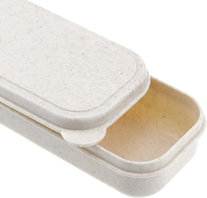 MY MIRONEY Portable Travel Tableware Box Beige Flatware Storage Box Case Travel Utensils Cutlery Case with Bag for Fork Spoon Chopsticks
