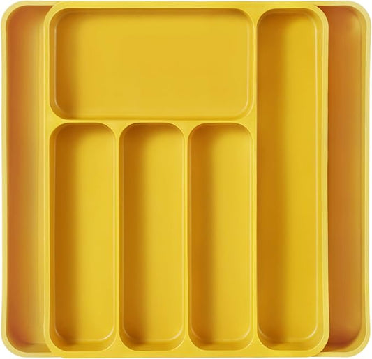 CAROTE Silverware Organizer for Spoons Forks Knives, Expandable Kitchen Drawer Organizer, BPA Free Adjustable Flatware and Cutlery Drawer Organizer, Large, Yellow