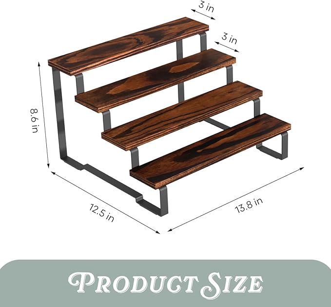 4 Tier Spice Rack Organizer Display Riser Stand, Kitchen Cabinet Countertop Pantry Coffee Bar Display Shelf for Spice, Liquor, Figure (1Pack-4Tier-Rustic Brown)