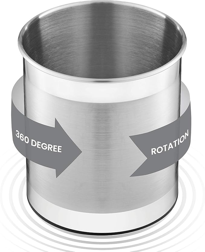 Stainless Steel Rotating Utensil Holder with Weighted Base for Stability, Kitchen Utensil Caddy with Removable Divider, Large Cooking Utensil Holder for Kitchen Counter
