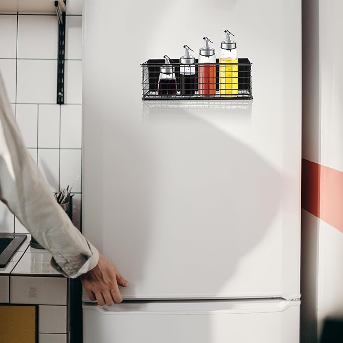 Cabilock Magnetic Spice Rack for Refrigerator,Black Magnetic Spice Rack Seasoning Organizer Magnetic Fridge Shelves Kitchen Organization Fridge Magnet Organizer for Kitchen Organization and Storage