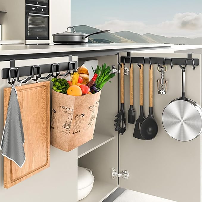 2 Pack Over The Cabinet Door Hook - for Doors up to 3/4''(2cm) Thickness, Back of Cabinet Door Rack Hanger Organizer for Coats, Hats, Bathroom Towels, Kitchen Utensils