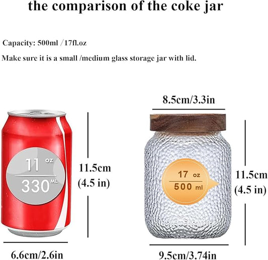Viovian 16 oz Glass Coffee Nuts Canister Vintage Glass Storage Jars with Wooden Lids Clear Decorative Jar for Food Kitchen Coffee Tea Sugar Cookie Candy Counter Pantry 500ML