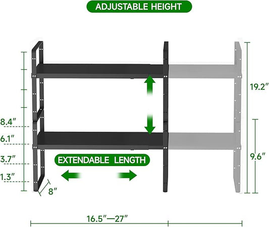 Expandable Cabinet Organizer Shelf, Adjustable Height Organizer Riser for Kitchen Cabinet Spice Rack Locker Pantry Cupboard Under Sink Countertop Desk Organization Metal Stackable Shelves