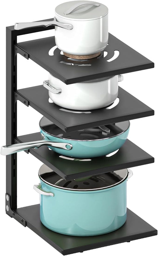 Pan Organizer for Under Cabinet, Kitchen Cabinet Organizer with 3 Adjustable Shelves, Pot and Pan Organizer, Pan Organizers and Storage Solution, Easy Assembly and Space-Saving for Homeowners
