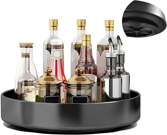 Spinning Large Metal Spice Rack Organizer for Cabinet Kitchen Lazy Susan Rotating Turntable Countertop Vertical Storage Rack Self Black Single Layer