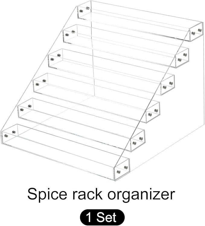 METALLIXITY Acrylic Spice Rack, 6 Tier Clear Spice Drawer Organizer Seasoning Jar Rack, Display Risers-Suitable for Kitchen Counter, Pantry, Hold Spices Condiment