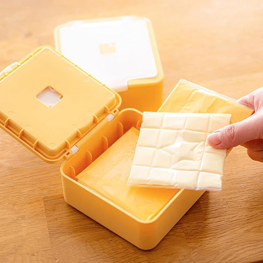 Sliced Cheese Container with Fun Slicing Stamp Cutter – Made in Korea, Storage Box for Fresh Cheese – Compact Fridge Organizer with Cute Shapes for Kids BPA-Free Kitchen Gadget