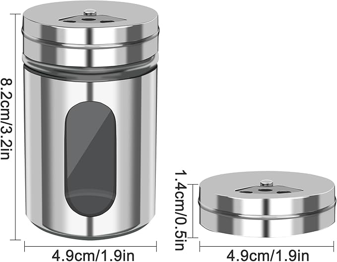 2 PCS Stainless Steel Salt and Pepper Shakers with Adjustable Pour Holes – Elegant Glass and Metal Spice Shakers for Coarse, Kosher, Sugar, Cinnamon, and Spices