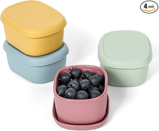 4 pcs 6.76 oz Silicone Snack Containers for Kids Small Food Containers with Lids, Fruit Containers for Lunch, Stackable Lunch Containers for Kids, Daycare, School and Travel