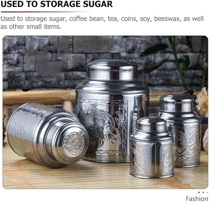 Stainless Steel Tea Canister with Lid Multi-Function Storage Container for Tea Coffee Sugar and Small Items, 6.49x5.11x3.54in Silver for Home Use