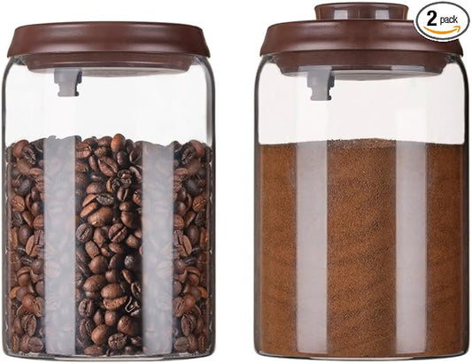 Ankou Glass Coffee Canister 900ml x 2 Jar, Airtight Food Storage Container with Pop Lid, Kitchen High Borosilicate Glass Contianers For Tea Coffee Bean Sugar