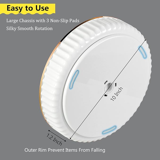 2 Pack 10" Fluted Lazy Susan Organizer, Turntable Spice Rack for Cabinet, Kitchen, Pantry Organizer and Storage, Fridge, Bathroom Vanity Countertop, Under Sink Organizing, Expandable Lazy Susan-White