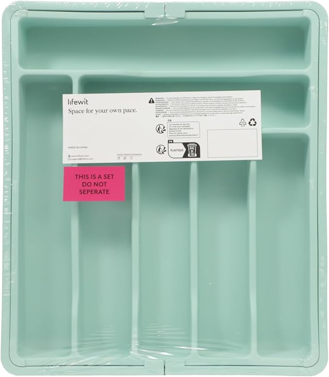 Lifewit Silverware Drawer Organizer, Expandable Utensil Organizer for Kitchen Drawers, Adjustable Cutlery and Flatware Tray, Plastic Spoons Forks Knives Holder Storage Dividers, Large, Turquoise