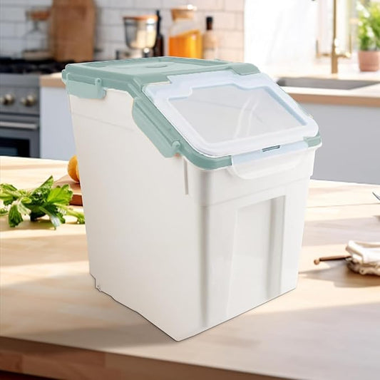 YXQ Rice Storage Container 2 Pack 50 lb Flour Storage Container with Wheels, BPA Free Food Storage Container with Measuring Cup Dog Cat Food Bin Set for Dry Food Sugar, Cereal-Green