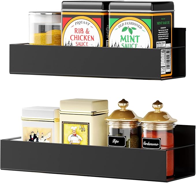2 Pack Moveable Fridge Magnetic Spice Racks,Metal Black