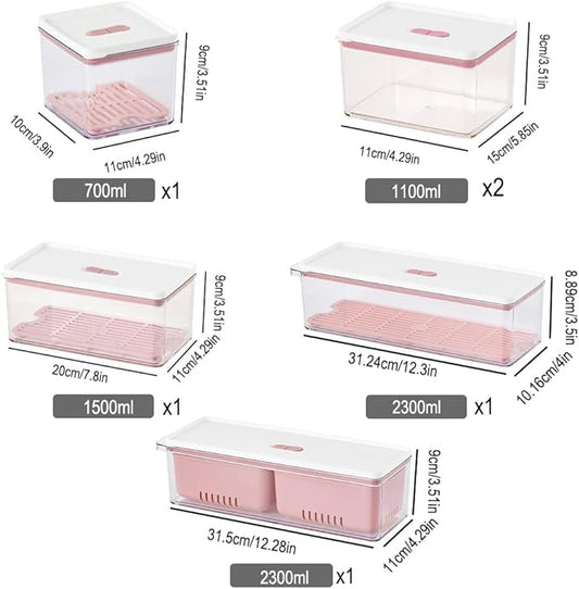 Lille Home Stackable Produce Saver, Organizer Bins/Storage Containers with Removable Drain Tray, Set of Six, for Refrigerators, Cabinets, Countertops and Pantry, BPA Free (Pink,Set of Six)
