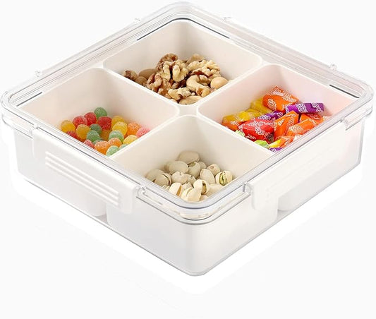 Fruit Storage Container with 4 Removable Compartments – Stackable Snackable Box Containers for Fresh Fruits, Veggies, Snacks, and Salads – Airtight Fridge Organizer for Home & On-the-Go Use