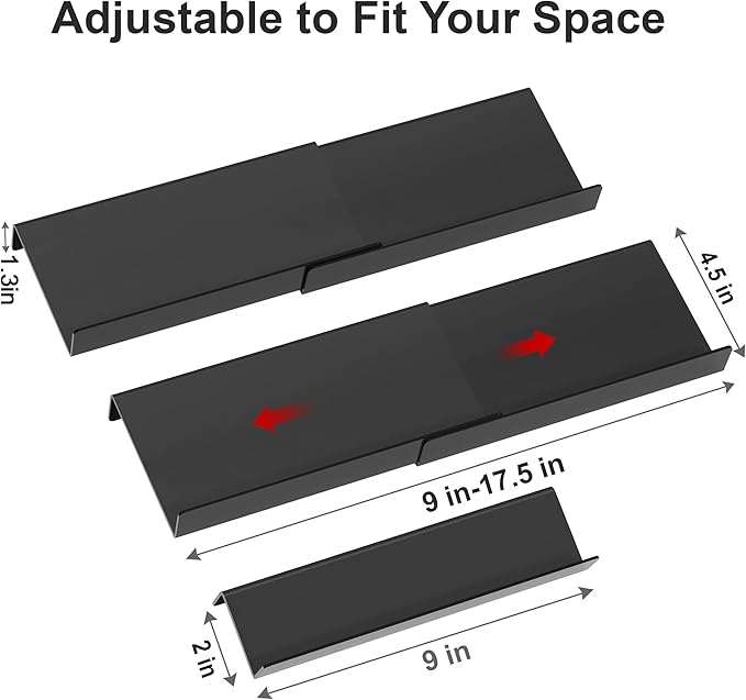Spice Drawer Organizer Black (Jars Not Included) - 5 Tier Acrylic Seasoning Drawer Organizer - Kitchen Spice Rack for Drawer, Cabinet, Countertop - Expandable From 9'' to17.5 In''