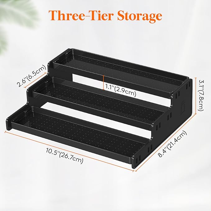 Lifewit Plastic 3-Tier Spice Rack, Black Spice Organization for Cabinet, Counter, Organizer Shelf for Condiment, Seasoning, Liquor, Medicine Bottle for Kitchen, Pantry, bar, 2 Pack