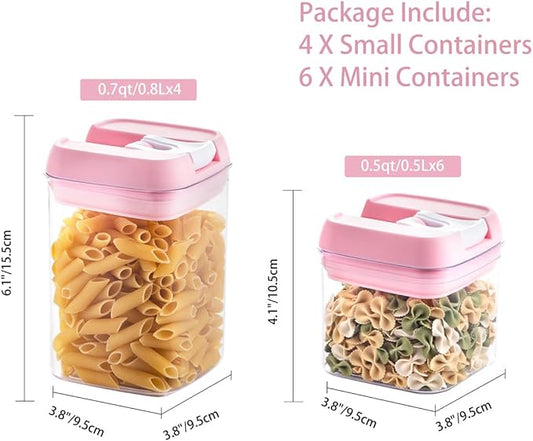 U-QE Airtight Food Storage Container Set-10 Piece BPA Free Clear Plastic Cereal Canisters with Easy Lock Lids-Kitchen & Pantry Organization Containers for Sugar, Flour, Cereal, Labels & Marker(Pink)