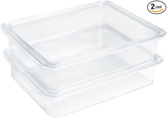 Kitchen Spaces Stackable Fridge Storage Containers, Compact Organizers with Lids for Kitchen and Pantry, Keep Deli Meats and Cheeses Fresh, Clear and Sturdy Food Bins, 2 Pack, Hand Wash Only