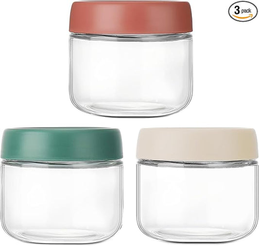 3Pack Overnight Oats Containers with Lids,10oz Glass Jar with Scew Lid,Salad Dressing Fruit Veggies Sauce Snacks Meal Prep Food Containers,Spice Jars,Wide Mouth Storage Containers