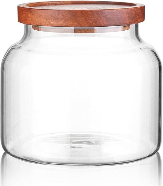 Labina Glass Storage Container Airtight Food Jars Kitchen Canister with Wood Lids, 47 Oz Wide Mouth Pantry Organization Glass Jar for Flour, Sugar, Cookie, Spagetti, Nuts and Candy