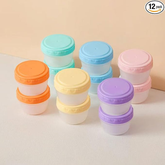12PCS Small Containers with Lids, Reusable Plastic Bowls for Snack and Puree, Salad Dressing Container to Go, Deli, Sauce, Freezer Condiment Containers, Dishwasher Safe