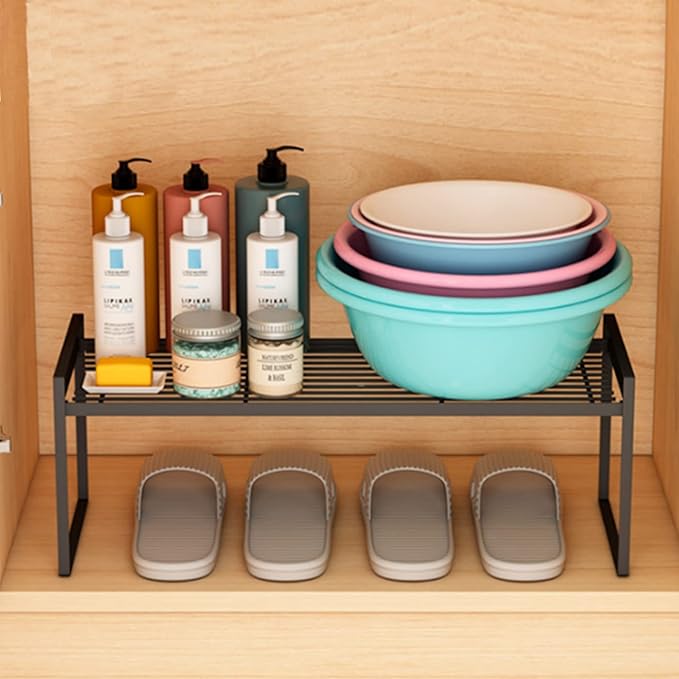 Cabinet Shelf, 20" Kitchen Counter Shelf, Metal Wire Stackable Cupboard Spice Rack, Space Saving Countertop Orgainzer and Storage Rack Shelves for Kitchen Pantry Bathroom